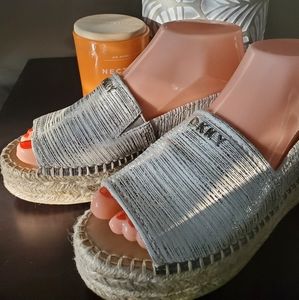 DKNY Donna Karan Glam Silver Summer Espadrilles
